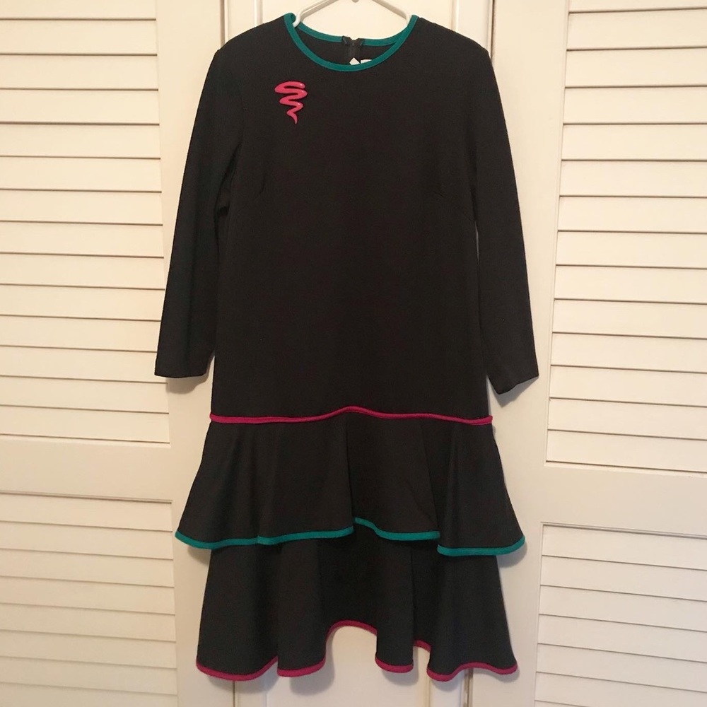 Vintage 80s Tiered Plus Size Dress with Brooch